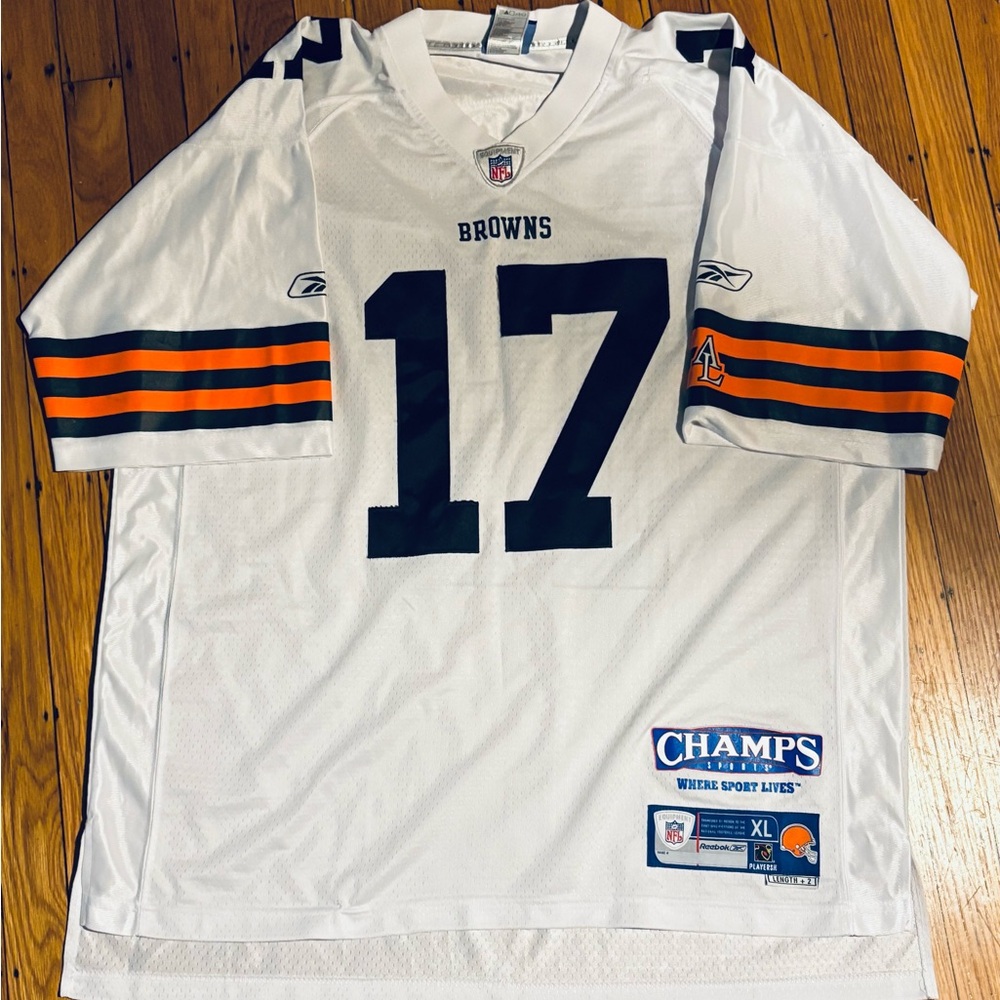 Reebok NFL Equipment Cleveland Browns White and Orange Jersey No. 17 Edward's XL